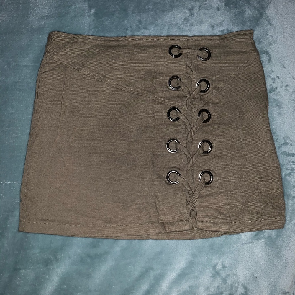 Olive Green Lace-Up Mini-Skirt